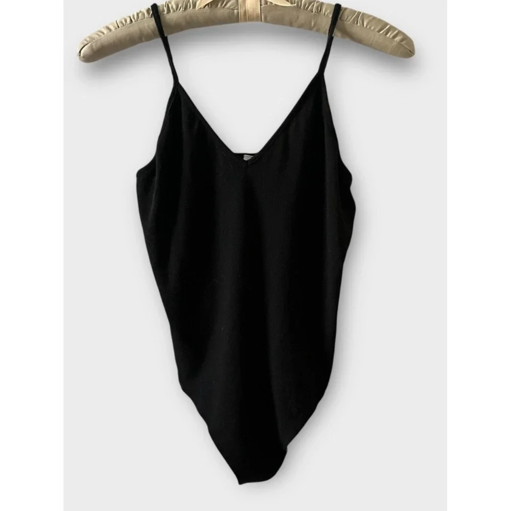 BP‎ Womens Black Ribbed V-Neck Spaghetti Strap Bodysuit Large NWT BP397555MI - Picture 2 of 9